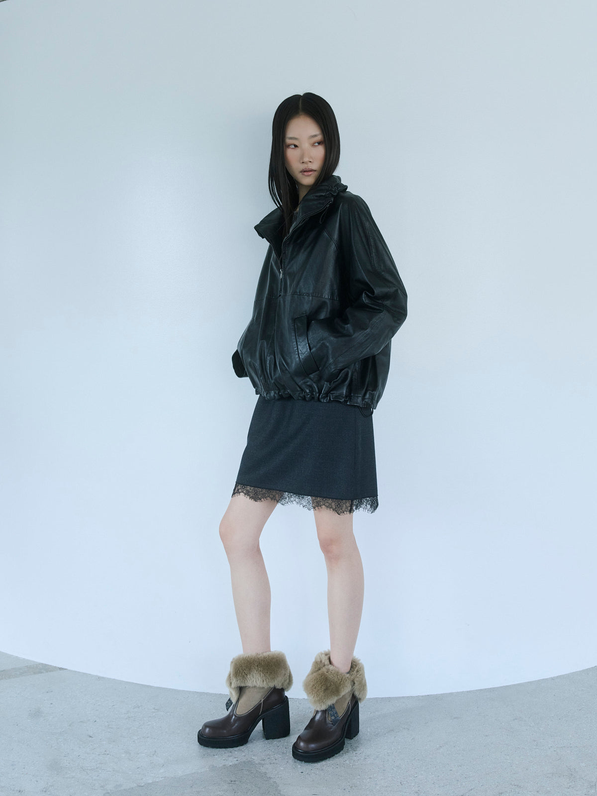 568038 ブロックヒールムートンブーツ